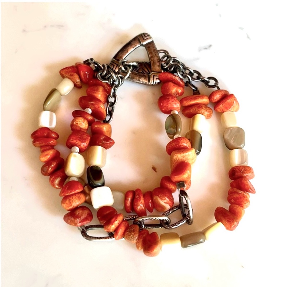 Silpada Sterling Silver and Coral 3 strand Bracelet. Like New!